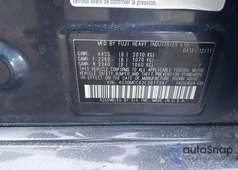 2012 Subaru Legacy 2.5I Premium z USA, uszkodzony, nr VIN 4S3BMCC62C3017397